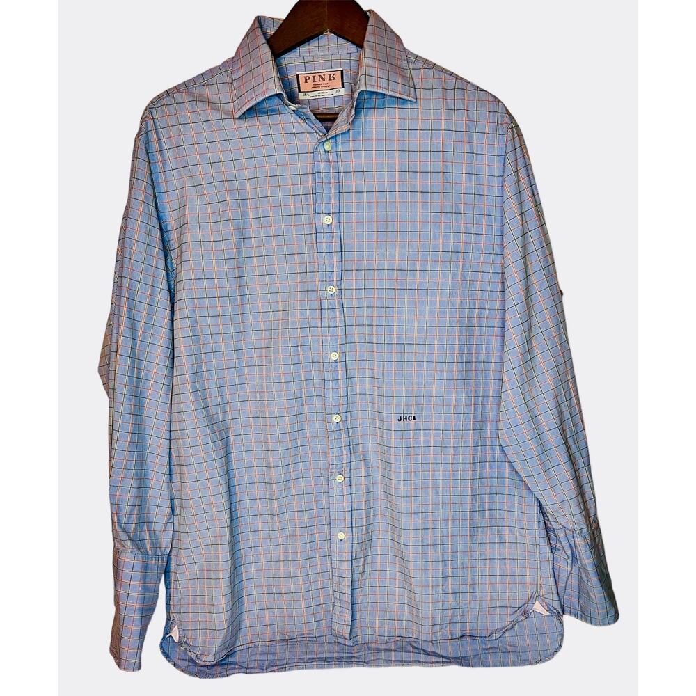 Men's Thomas Pink Jermyn Street Luxury Shirt with French Cuffs, Size Medium